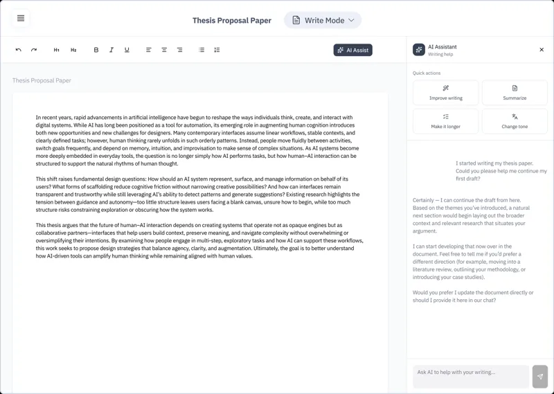 Concept 1, Modular Interfaces: Write Mode
