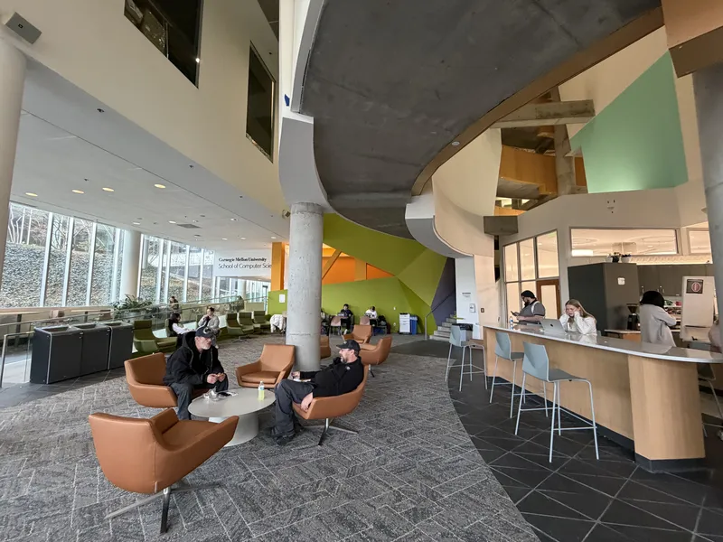 Gates, Carnegie Mellon: a bright café where everyone sits alone