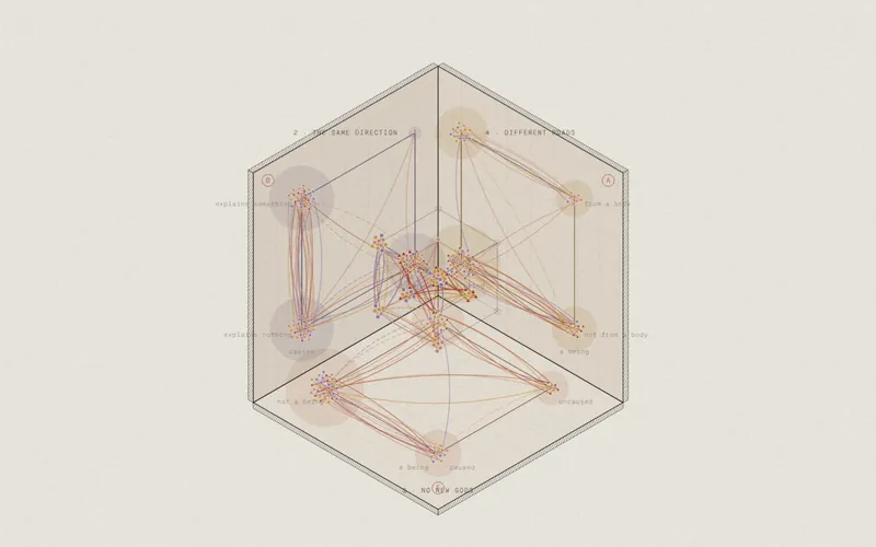 Room view: eight creation accounts drawn as routes through the corners of a hypercube