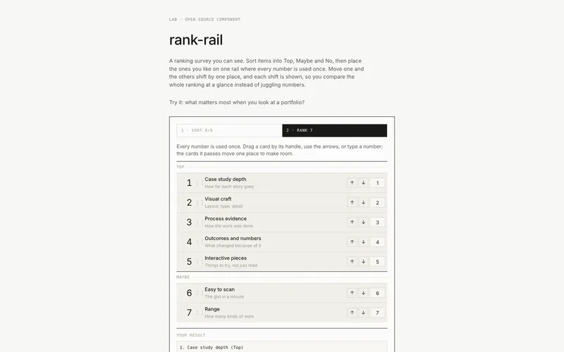 The rail after sorting: five Top picks ranked 1 to 5, two Maybes after them
