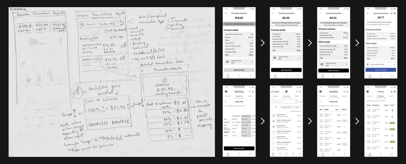 Design iterations: transactions page